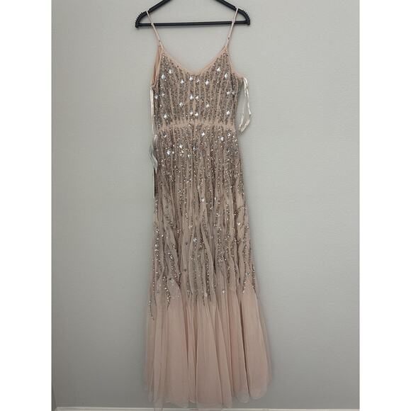 New Mac Duggal Pink Sequined Spaghetti V-Neck Tulle Dress 93566 Size 8 - Picture 11 of 15